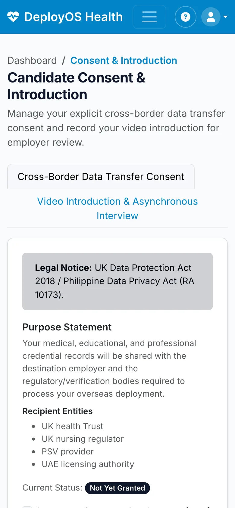 Cross-border data-sharing consent with named recipients
