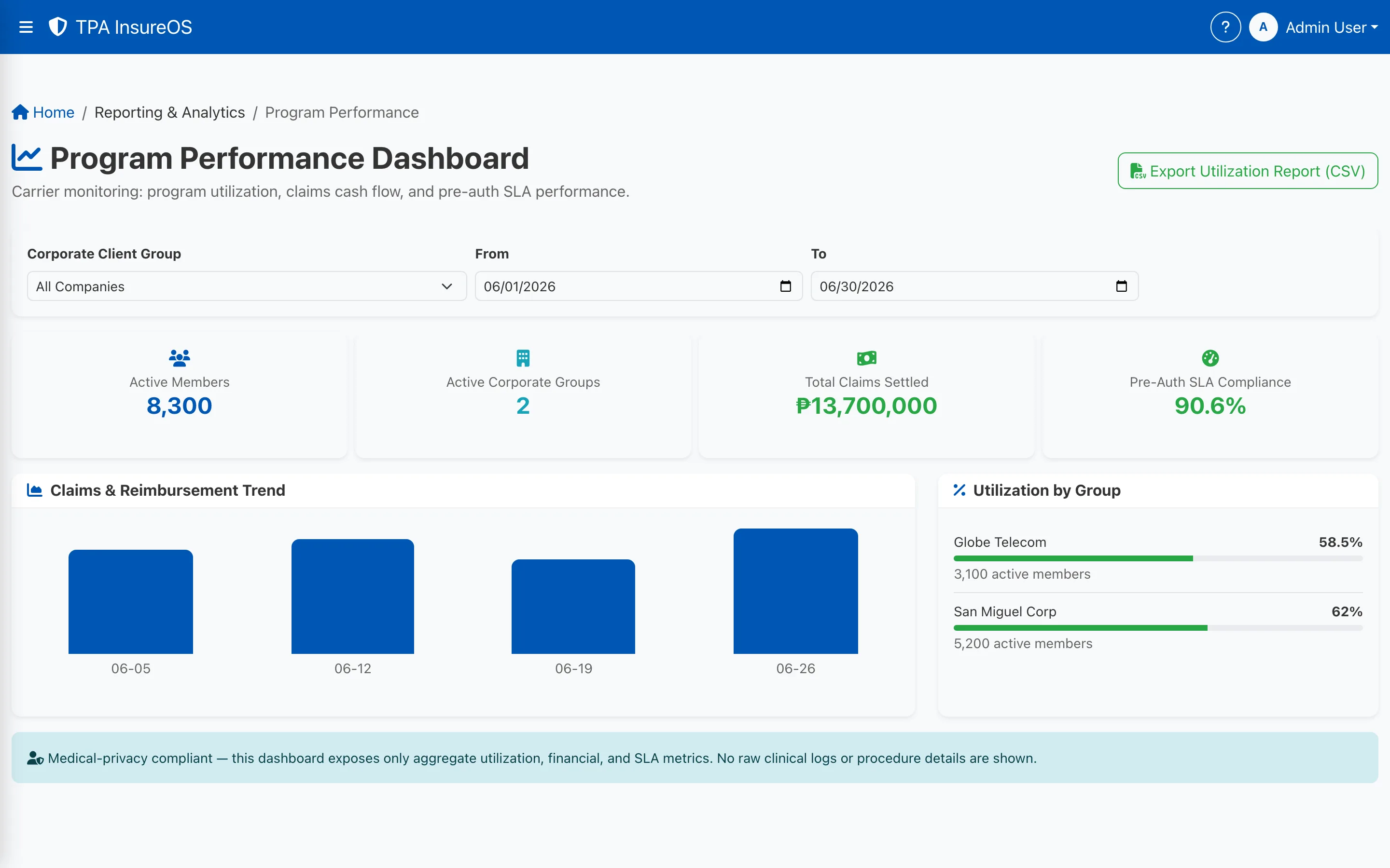 InsureOS carrier and corporate portal for plan administration