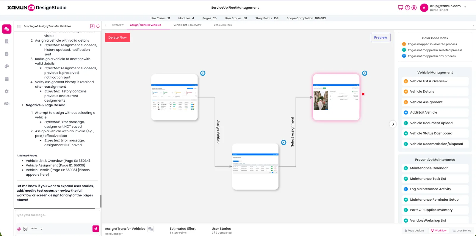 Xamun workflow designer with page flow mapping and colour-coded page index